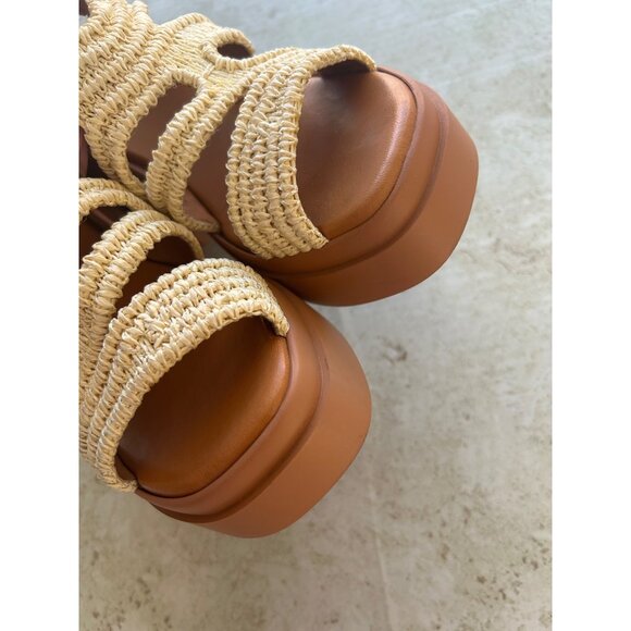 Clergerie Paris Natsu Platform Woven Raffia Block Heel Slingback Sandals Sz 38.5 - Picture 4 of 13